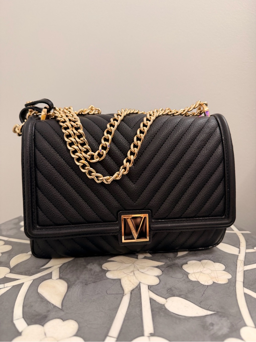Victoria's Secret Black Quilted Shoulder Bag with Gold Hardware